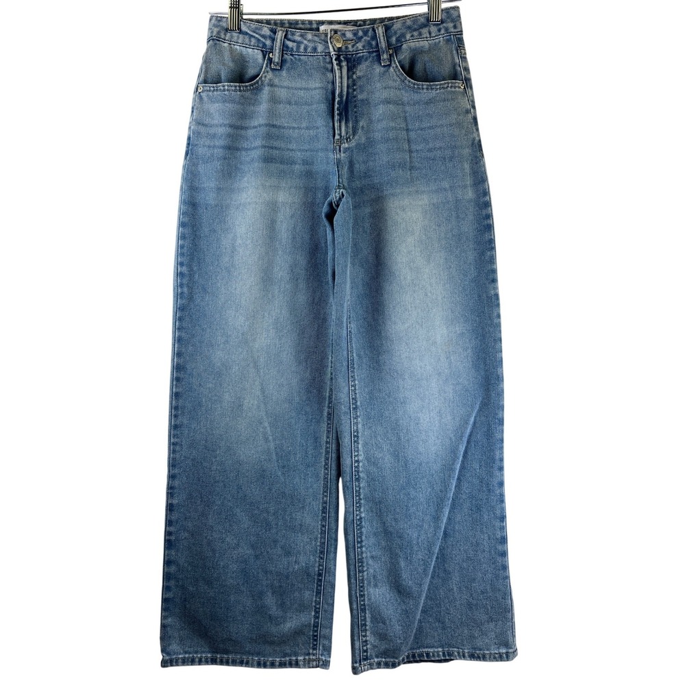 Vanilla Star Juniors Wide Leg Baggy Jeans Medium Wash Stretch Y2K Streetwear 5